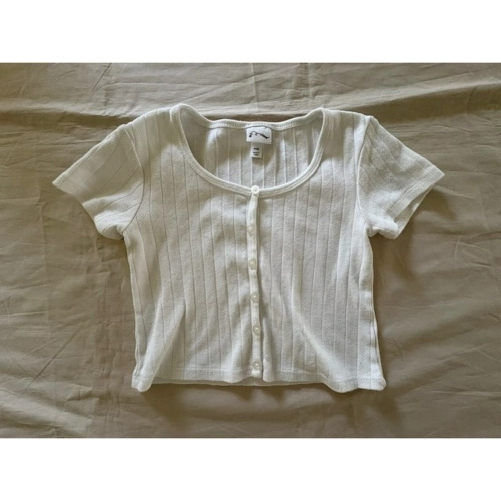 Art Class Girls White Rib Knit Button-Front Top Short Sleeve T-Shirt Size M 8